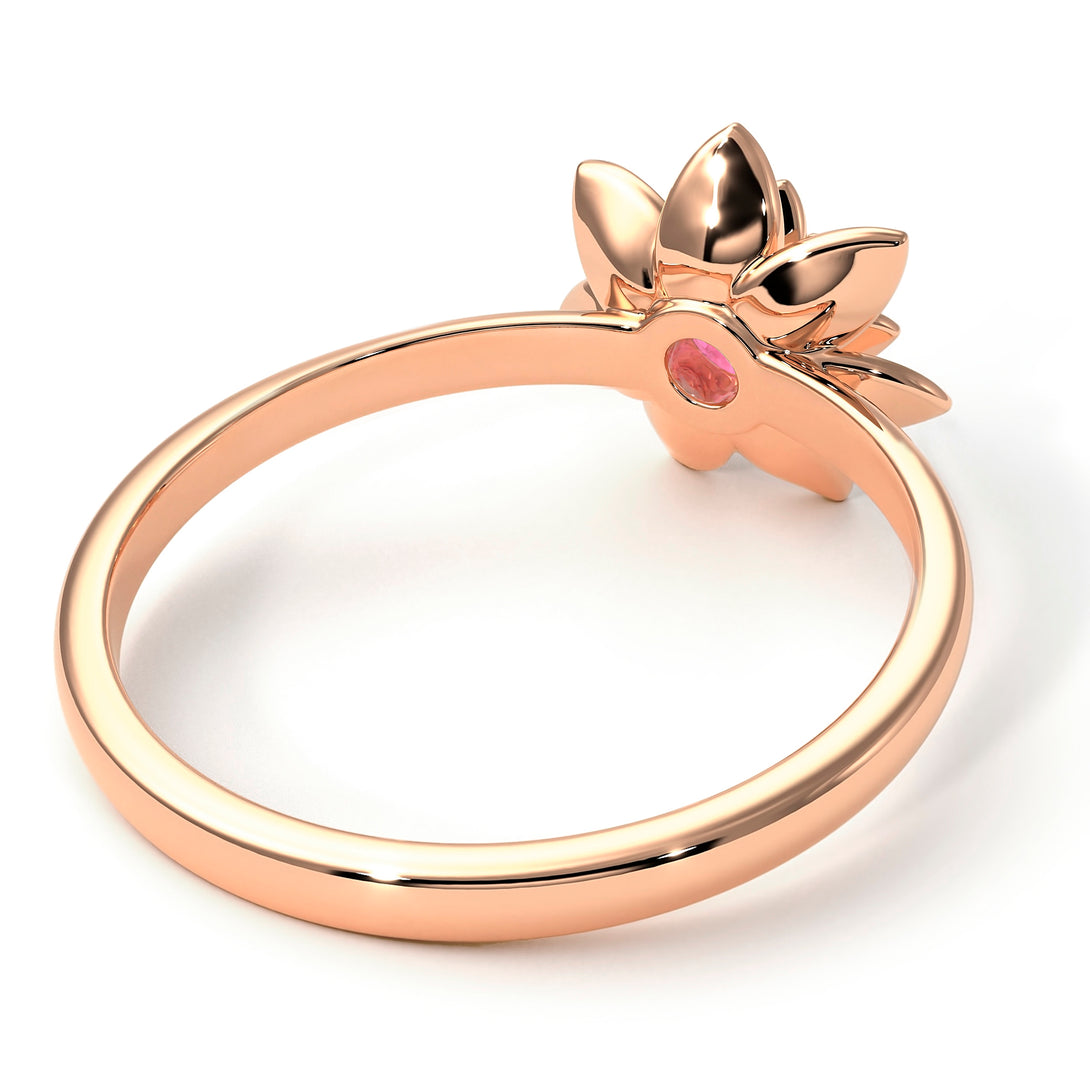 Lotus Flower Solitaire Pink Moissanite Ring - Lotus no. 802